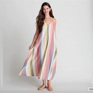 PINK CHICKEN Sterralda Maxi Dress Womens XS Rainbow Stripe Tie Back Sundress